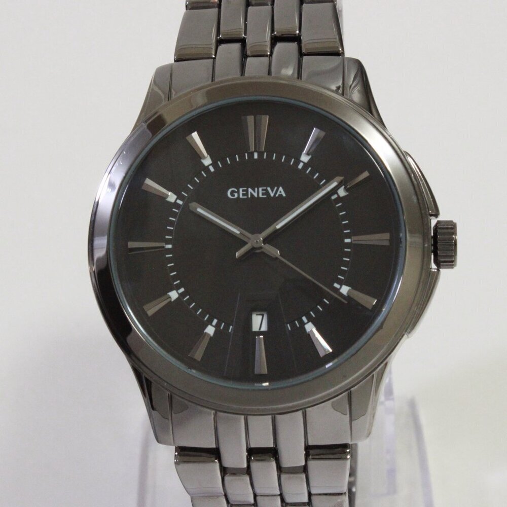 Geneva Men's Casual Quartz Watch Raised Indices GunMetal Finish 42mm - Picture 6 of 14